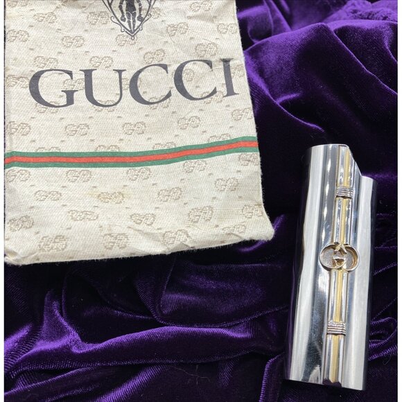 Vintage 70s Gucci metal Lightercase GG Cover Racing Stripe w Bag